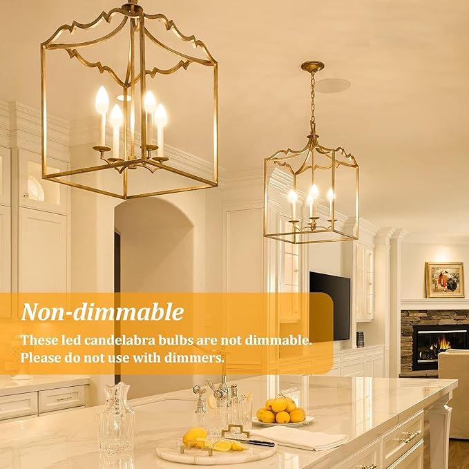 Brightever E12 LED Candelabra Light Bulbs 40W Equivalent, 4W Warm White 2700K Ceiling Fan Bulbs, Chandelier Candle Lights for Wall Lanterns, Pendant Lights, Non-Dimmable, Pack of 12