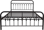 YALAXON Vintage Sturdy Queen Size Metal Bed Frame Basic with Headboard and Footboard,No Box Spring Needed,Under Bed Storage (Queen,Black)