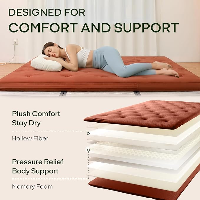 ZonLi Japanese Floor Futon Mattress Queen Size 80"x 60", 100% Cotton Cover 4'' Thicken Tatami Mattress, Foldable Sleeping Pad, Portable Dormitory Tatami Mat, Roll Up Floor Lounger Bed for Adult