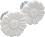 6PCS Vintage Floral Daisy Ceramic Dresser Drawer Knobs Elegant Cabinet Cupboard Door Hardware Pull Handles w/Screws White