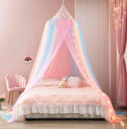 Rainbow Bed Canopy with Lights - Mosquito Netting for Twin, Single, Full, Queen & King Size Beds - Decor for Girls' Rooms