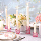 LETINE Elegant 12pcs Pink Striped Taper Candle Holders - Perfect Candle Stick Holder Decor for Tablescapes, Wedding Centerpieces, Church Christmas Displays, Birthday Dinners & Thanksgiving.