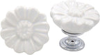 6PCS Vintage Floral Daisy Ceramic Dresser Drawer Knobs Elegant Cabinet Cupboard Door Hardware Pull Handles w/Screws White