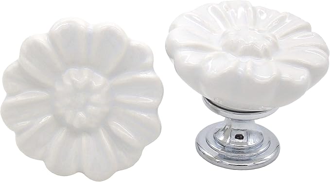 6PCS Vintage Floral Daisy Ceramic Dresser Drawer Knobs Elegant Cabinet Cupboard Door Hardware Pull Handles w/Screws White