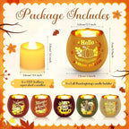 VIHOSE 6 Set Thanksgiving Votive Candle Holders with 6 LED Battery Operated Candles Fall Glass Tealight Holders Fall Table Decorations for Home Table Centerpiece Decor Gifts
