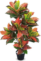 Briful 3.4ft Artificial Croton Tree Fall Decor, Faux Croton Tree with Colorful Variegated Leaves and Pot, Indoor & Outdoor Floor Plant, Home Farmhouse Decor