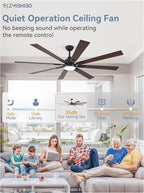 ZMISHIBO 72 inch Large Ceiling Fans with Lights and Remote, Indoor/Outdoor Black Modern Ceiling Fan for Kitchen Living Room Patio, 6 Speed Reversible Quiet DC Motor, 3 CCT, Dual Finish 8 Blades