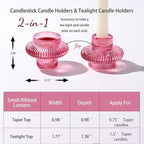 Pink Candlestick Holders Set of 10, Pink Glass Candle Holders for Pillar Candles, Taper Candle and Tealight Candles, Taper Candle Holders for Wedding, Table Centerpiece