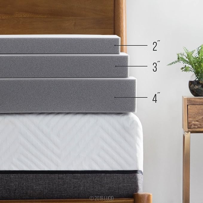 LUCID 4 Inch Bamboo Infused Memory Foam Mattress Topper - Queen Size – Cooling Ventilation – Pressure Relieving Bed Topper - Mattress Pad – CertiPur Certified