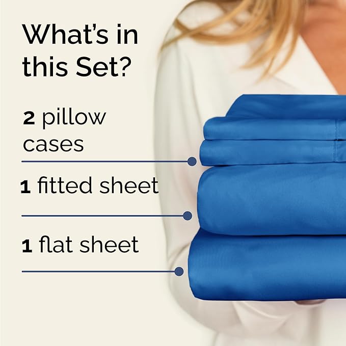 Twin 4 Piece Sheet Set - Comfy Breathable & Cooling - Ultra-Soft Hotel Luxury Bedding Set with 8-16 Inch Deep Pockets - 1 Flat & 1 Fitted Sheet & 2 Pillowcases - Wrinkle Free & Easy Care - Royal Blue