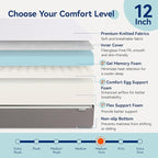 Amazon Basics Memory Foam Mattress, Medium Firm, 12 Inch, King, White/Grey, 80" L x 76" W x 12" Th