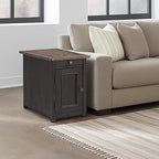 Signature Design by Ashley Tyler Creek Rustic Chair Side End Table with Pull-Out Tray & USB Ports, Brown