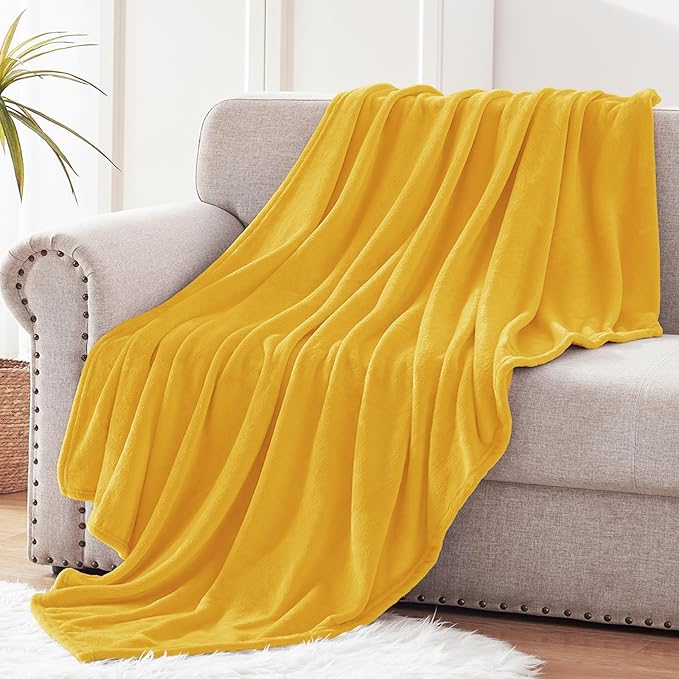 Exclusivo Mezcla Extra Large Fleece Throw Blanket for Couch, Sofa, 300GSM Super Soft and Warm Blankets, Mustard Yellow Throw All Season Use, Cozy, Plush, Lightweight, 50x70 Inches