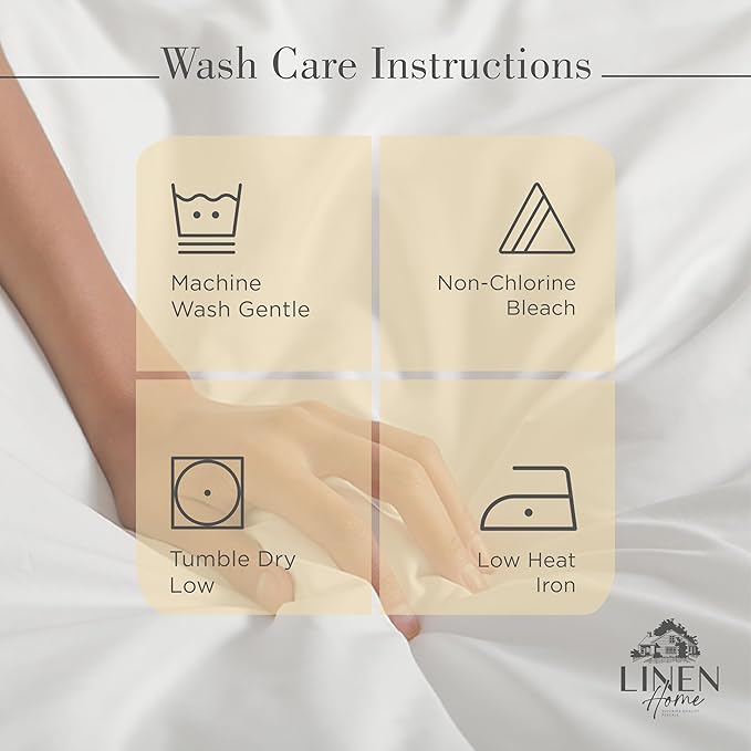 Linen Home 100% Cotton Percale Sheets Twin XL Size, Ivory, Deep Pocket, 3 Pieces Set - 1 Flat, 1 Deep Pocket Fitted Sheet and 1 Pillowcase, Crisp Cool and Strong Bed Linen
