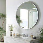 KOHROS Round Bathroom Mirror 32" x 32" Large Circle Mirror for Bathroom, Frameless Beveled Edge Mirror for Wall, Anti-Rust, Tempered Glass, Hallway & Home Decor (Silver)