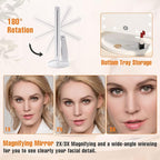 FASCINATE Trifold Vanity Mirror with Lights, Lighted Makeup Mirror 2X/3X Magnification, 21 LED Touch Dimming, Dual Power 180° Rotation Lit Beauty Table Mirror, Make up Mirror with Lighting