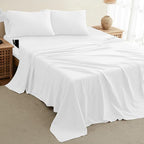 DREAMCARE Queen Size Sheets - Cooling Bed Sheets - 4pcs Set - up to 15" Deep Pocket Queen Sheet Set - Sheets Queen Size Bed - Soft & Long Lasting 100% Fine Brushed Polyester with Side Pocket - White