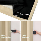 ChrisDowa 100% Blackout Curtains for Bedroom with Black Liner, 2 Thick Layers Total Blackout Thermal Insulated Grommet Small Window Curtains 2 Panels Set (Beige, 42 x 54 Inch)