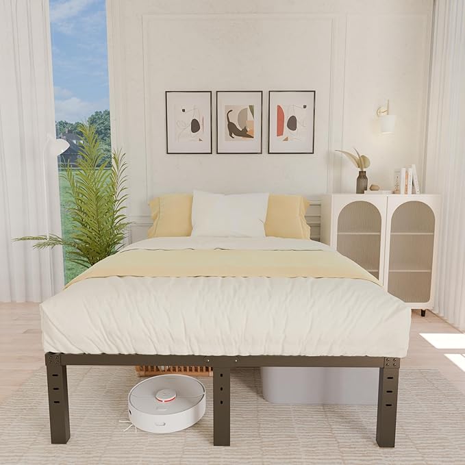 ALDRICH 14 Inch Metal King Size Bed Frame - Double Black Basic Steel Slats Platform, Easy Assembly Heavy Duty Noise Free Bedframes, No Box Spring Needed
