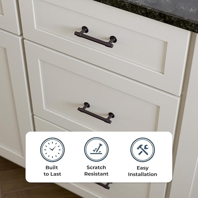 Franklin Brass - Francisco Deep Bronze Cabinet Handles 3 Inch (3") Hole Center Pulls | Easy Install, Durable Hardware for Kitchen Cabinet Door, Drawers, Dresser Pull, Furniture (10 Pack)