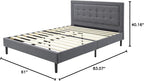 Decoro Mornington 2.0 Upholstered Platform Bed | Headboard and Metal Frame with Wood Slat Support, Grey, Queen Size