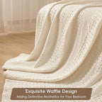 PHF 100% Cotton Waffle Weave Blanket Twin Size for Bed, Soft Lightweight & Breathable, All-Season Comfort, Luxury Aesthetic Woven Bedding for Home Decor, 66"x90", Natural