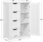 Yaheetech Large Bathroom Floor Cabinet with 4 Dawers and Single Door Cabinet, Freestanding Storage Cabinet for Living Room Kitchen Hallway, White