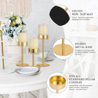 Pillar Candle Holders Set of 3, 3.15" Diameter Gold Metal Candlestick Holder for Pillar & Flameless Candles. Ideal Decoration for Table,Fireplace,Living,Dining Room,Perfect for Wedding,House Gift.