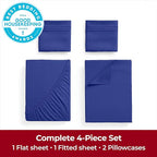 Mellanni Extra Deep King Sheets - 4 PC Iconic Collection Bedding - Hotel Luxury, Ultra Soft, Cooling Bed Sheets - Wrinkle, Fade, Stain Resistant (King, Royal Blue)