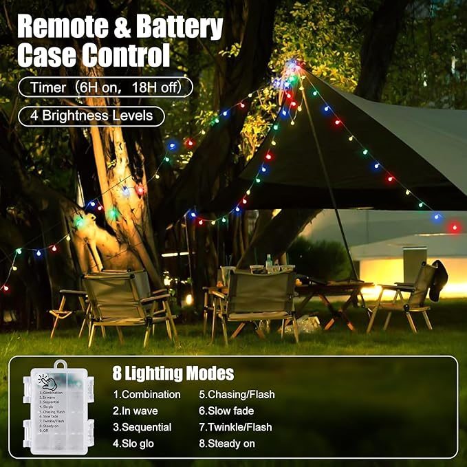 Minetom Battery Operated Christmas Lights 2Pack, 120LED Fairy Lights with Remote & 8 Modes, Waterproof String Lights for Outdoor Indoor, Christmas Tree, Bedroom Decor (Multicolor)