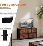 Sweetcrispy Dresser for Bedroom with 5 Storage Drawers, Fabric Storage Tower Organizer, Chest of Drawers with Metal Frame Wooden Top for Closet, Living Room, Entryway, Rust Brown