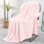 Exclusivo Mezcla Fleece Throw Blanket for Couch, 50x70 Inches Soft Cozy Jacquard Flannel Blankets, Lightweight Fuzzy Plush Warm Throws for Winter, Light Pink