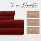 Linen Market Brushed Microfiber Queen Sheet Set 4 Piece – Oeko-TEX Certified Ultra Soft & Wrinkle-Free - 16" Deep Pocket Sheets - Easy Care Queen Size - Burgundy