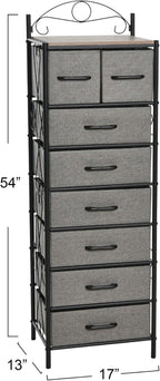 Household Essentials Victoria Dresser Tower Storage Organizer with 8 Drawers Black Metal Frame and Ashwood Rustic Wood Grain Top