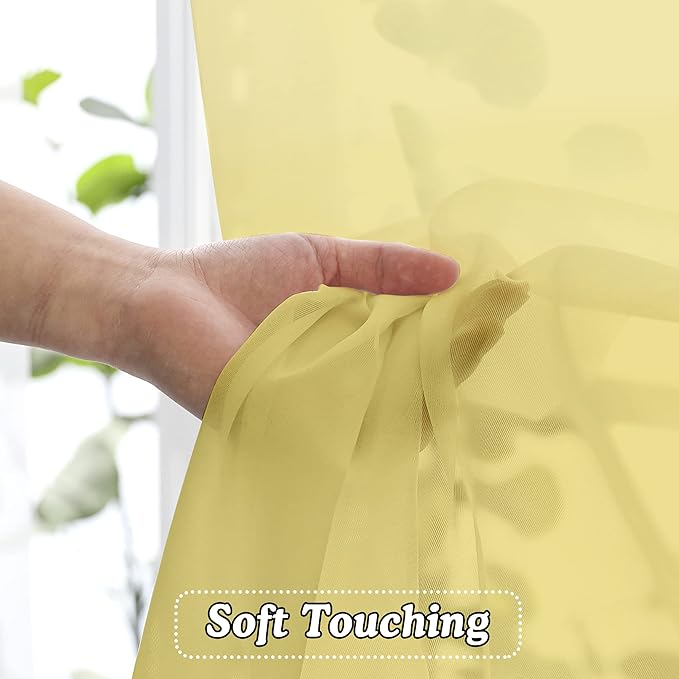 OVZME 2 Pack: Basic Mustard Yellow Sheer Curtain 84 Inches Long for Bedroom, Airy Light Filtering Voile Drapes for Living Room, Each 42W x 84L