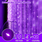 Purple Curtain Light for Bedroom, 300 LED 9.8ft x 9.8ft Window Fairy Curtain String Light with 16 Hooks, 8 Models Remote Control for Wedding Party Home Garden Indoor Decorations