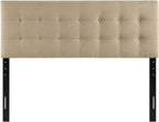Modway Emily Tufted Button Linen Fabric Upholstered King Headboard in Beige