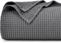 PHF 100% Cotton Waffle Weave Blanket Twin Size for Bed,Snag Proof Lightweight Breathable Moisture-Wicking Throw for Couch,Great for Layering in Cold Weather,Machine Washable,Home Decor Gift-Charcoal