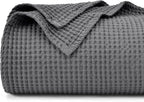 PHF 100% Cotton Waffle Weave Blanket King Size for Bed,Snag Proof Lightweight Breathable Moisture-Wicking Throw for Couch,Great for Layering in Cold Weather,Machine Washable,Home Decor Gift-Charcoal