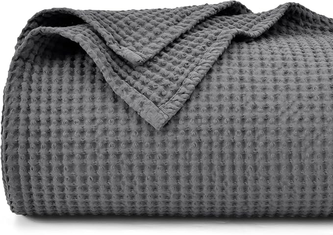 PHF 100% Cotton Waffle Weave Blanket Queen Size for Bed,Snag Proof Lightweight Breathable Moisture-wicking Throw for Couch,Great for Layering in Cold Weather,Machine Washable, Home Decor Gift-Charcoal