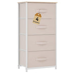 DWVO Storage Tower with 4 Drawers - Fabric Dresser, Organizer Unit for Bedroom, Living Room, Closets - Sturdy Steel Frame, Easy Pull Fabric Bins & Wooden Top (Cream White)