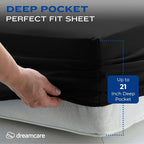 DREAMCARE King Size Sheets Set – 4 pcs Cooling Sheets – up to 21” Deep Pocket King Sheet Set – Hotel Luxury Sheets & Pillowcases – Superior Softness 100% Fine Microfiber with Side Pocket – Black