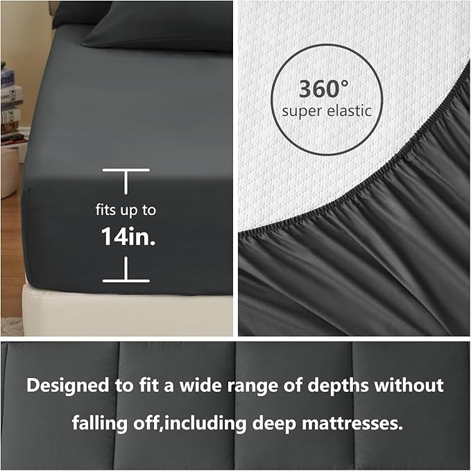 CozyLux Oversized King Comforter Sets Dark Grey, 7 Pieces Bed in a Bag, Ultra-Soft All Season Bedding Sets with Stitch Quilted Comforter, Flat Sheet, Fitted Sheet, Pillowcases, Dark Gray