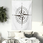 Ambesonne Compass Tapestry, Wind Rose Old Fashion Navigational Equipments Orienteering Illustration Print, Wall Hanging for Bedroom Living Room Dorm Decor, 40" X 60", Evergreen White