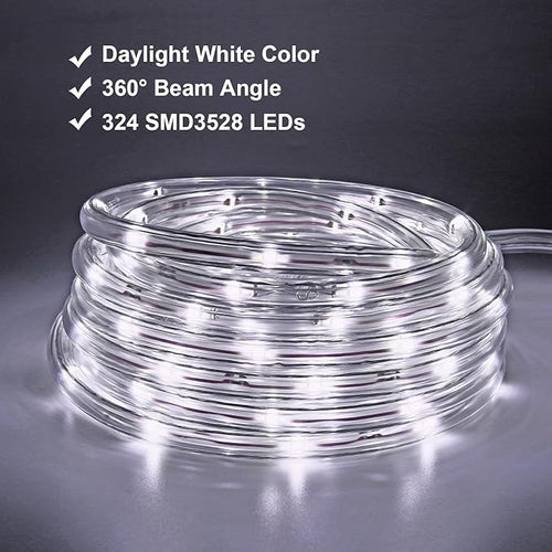 48ft White LED Rope Lights Outdoor Waterproof - 324 LEDs Christmas Rope Lights, 120V ETL Certified, Connectable to 192ft, w/24 Mounting Clips & Screws - Wedding & Home Decor
