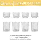 Glasseam Glass Tealight Candle Holder: Set of 8 Ribbed Clear Votive Candle Holders for Table Centerpiece, Decorative Small Vintage Tea Lights Candle Holder for Wedding Christmas Dining Room Decoration