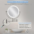 Hard Wired Makeup Mirror with Lights Wall Mounted with Magnification, 8 Inch Double Sides 10X Magnifying Bathroom Mirror 3 Color Lighting Touch Dimming, Extended Arm Shaving Mirror, Brushed Nickel