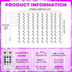 Curtain Light for Bedroom, 200LED 6.6x6.6ft Pink Window Wall Hanging Fairy Curtain String Light, 8 Modes Remote Fairy String Lights Indoor for Wedding Party Home Garden Decorations