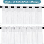 RYB HOME White Curtains & Drapes - Linen Textured Semi Sheer Curtains Privacy Panels for Living Room Bedroom Dining Bathroom Farmhouse Large Window Decor, W 70 x L 63, 2 Pcs