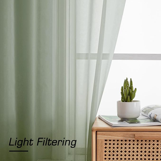 OWENIE Short Sheer Curtains 30 Inches 2 Panels Set, Kitchen Tiers Light Filtering Rod Pocket Cafe Curtains for Kitchen Bathroom Small Half Window, 42 in W x 30 in L, Sage Green